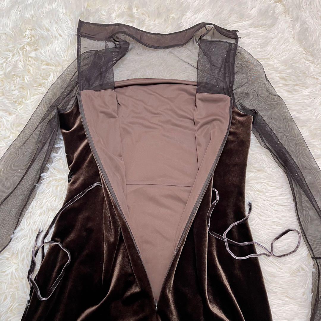 【極美品】SNIDEL シアードッキングベロアドレス　ブラウン サイズ0