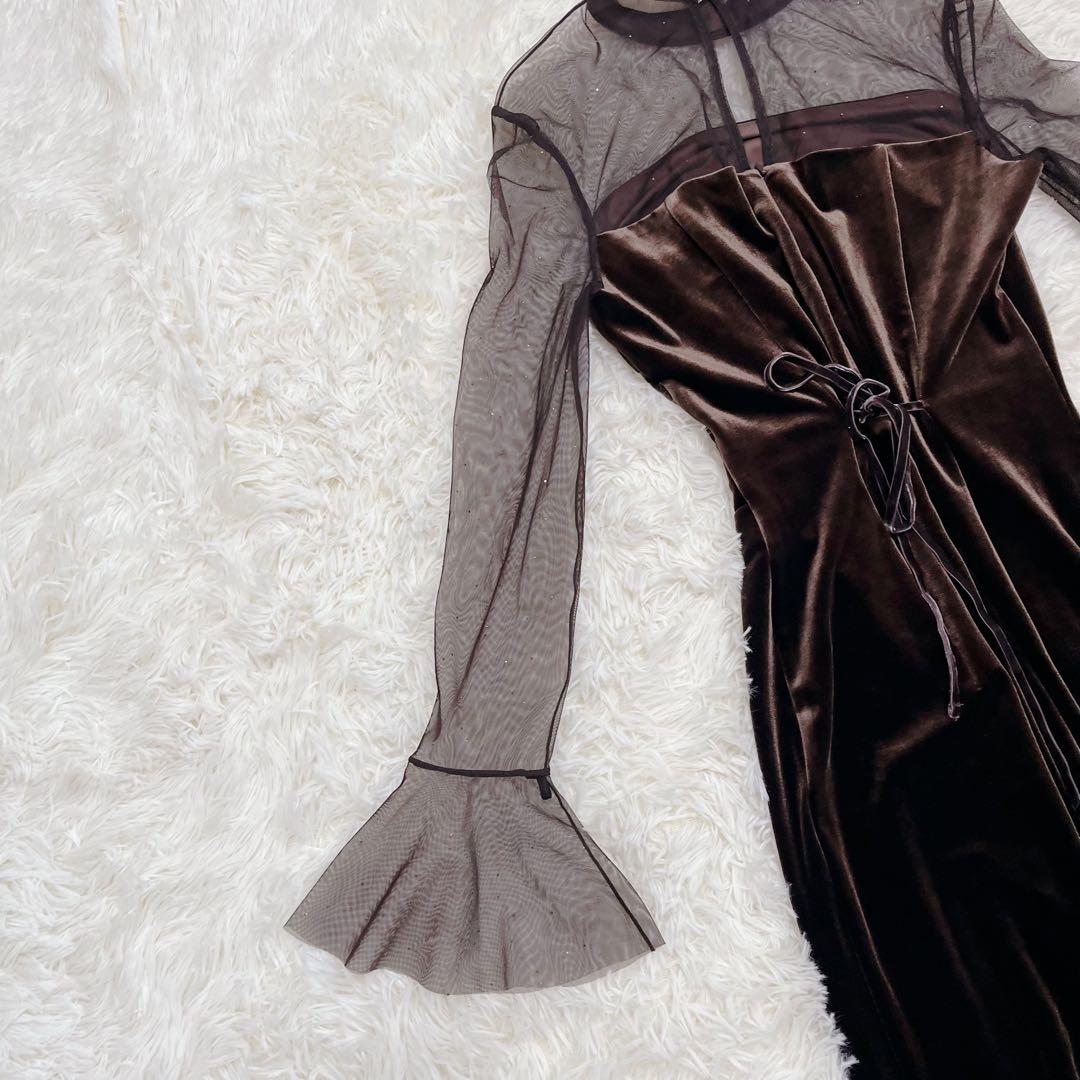 【極美品】SNIDEL シアードッキングベロアドレス　ブラウン サイズ0