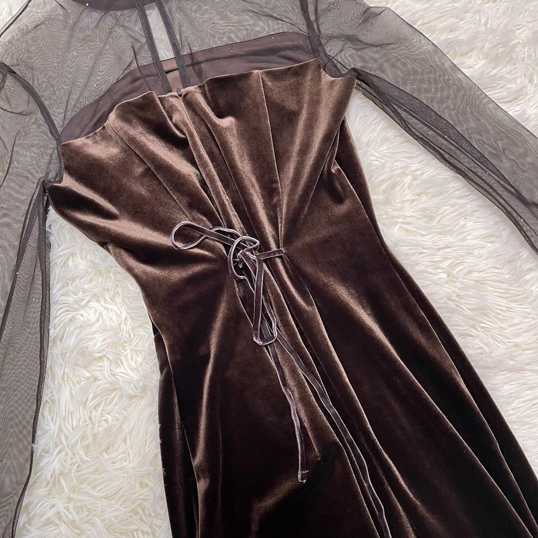 【極美品】SNIDEL シアードッキングベロアドレス　ブラウン サイズ0