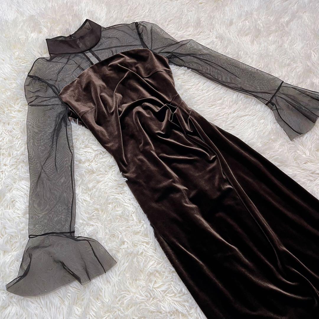 【極美品】SNIDEL シアードッキングベロアドレス　ブラウン サイズ0