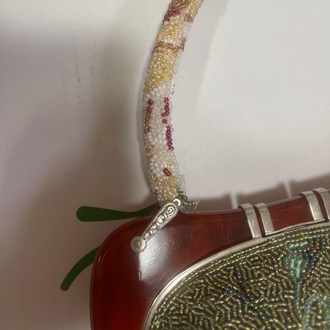 美品 総ビーズ ハンドバッグ 花柄 べっ甲　浴衣や