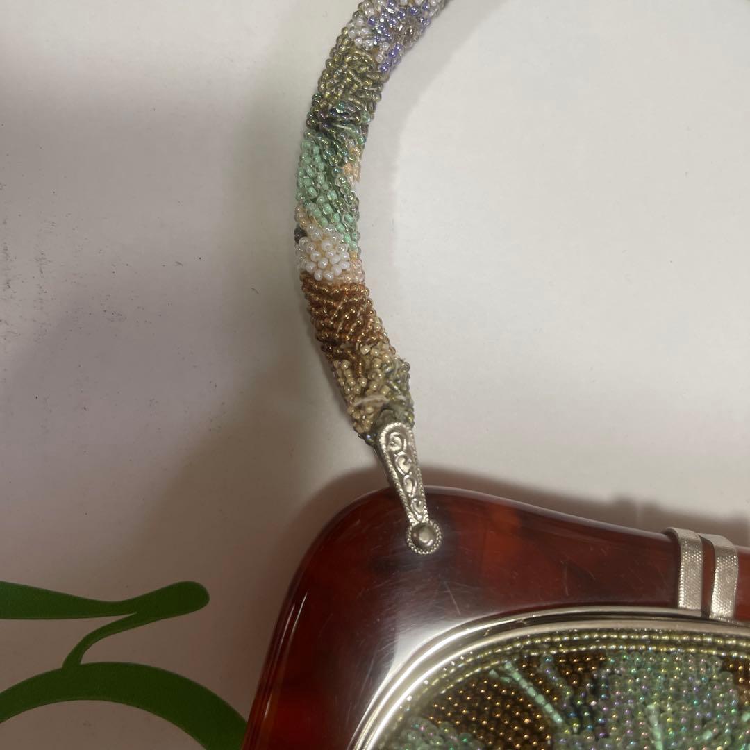 美品 総ビーズ ハンドバッグ 花柄 べっ甲　浴衣や