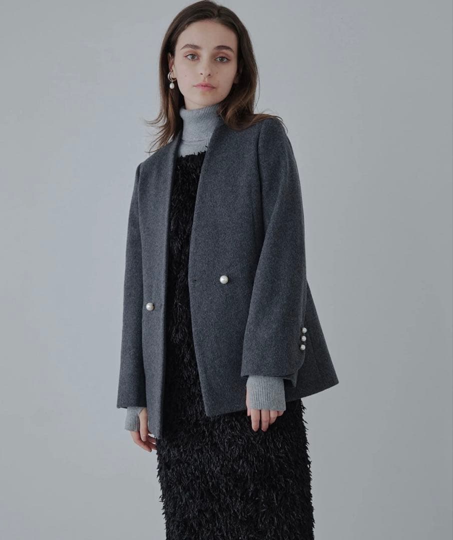期間限定値引き　Melton pearl jacket coat【Gray】