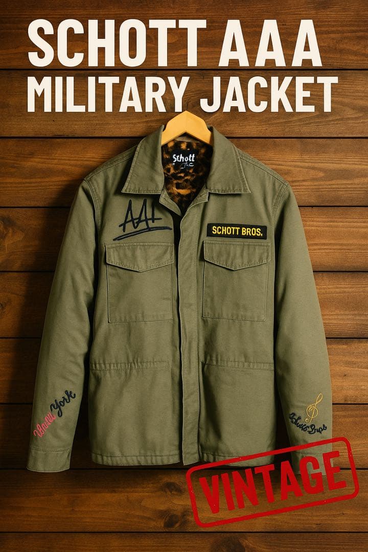 Schott ヒョウ柄 裏地ミリタリージャケット M 刺繍あり