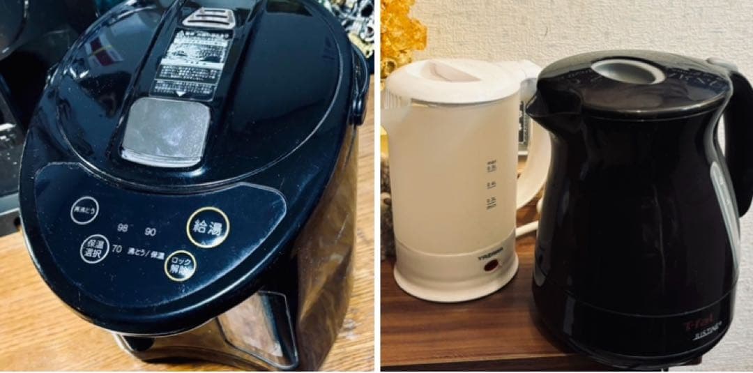 ベルソスブラック 電気ポット 温度設定機能付き ＆ケトル2種、計3点
