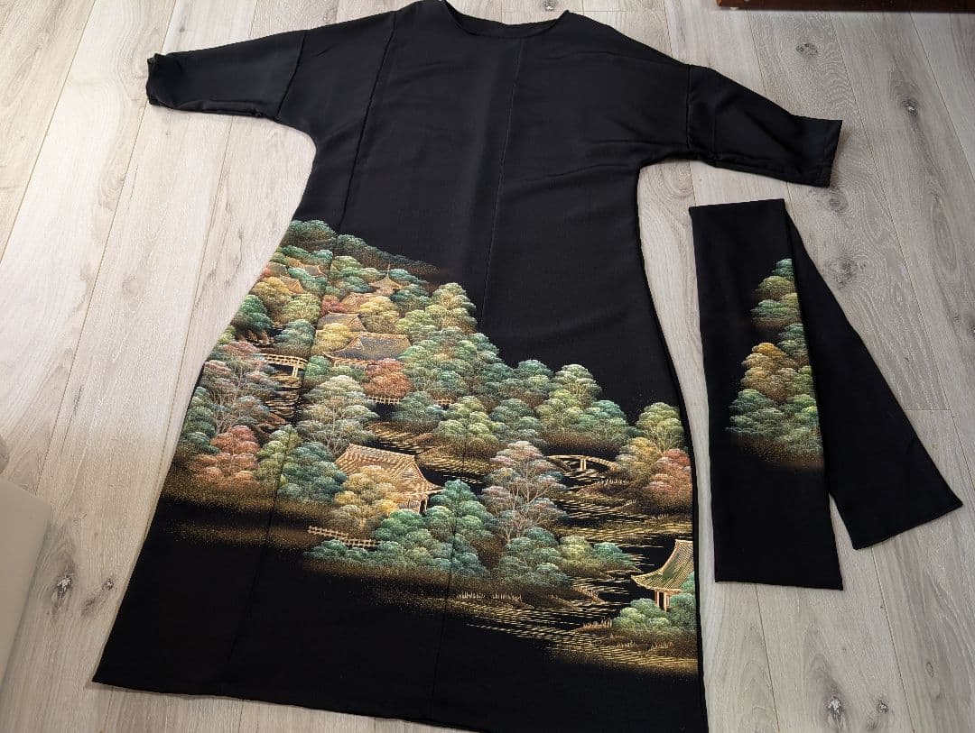 新品留袖ドレス　和服リメイク　作家物落款　高級手描き絹　М〜Ｌ結婚式パーティー