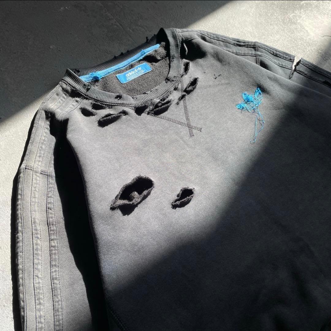 刺繍☆墨黒☆三本線☆broken grange fade boro sweat