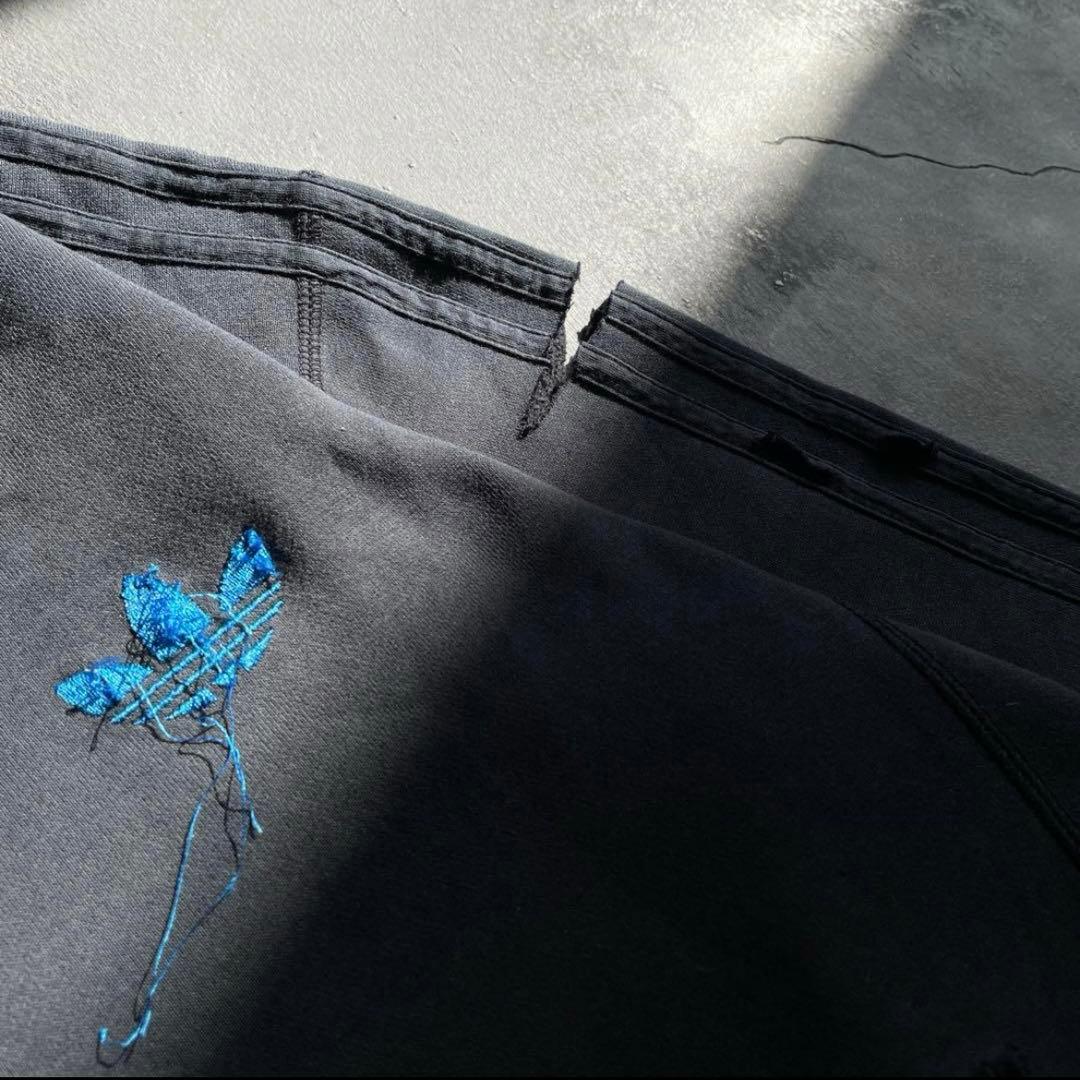 刺繍☆墨黒☆三本線☆broken grange fade boro sweat