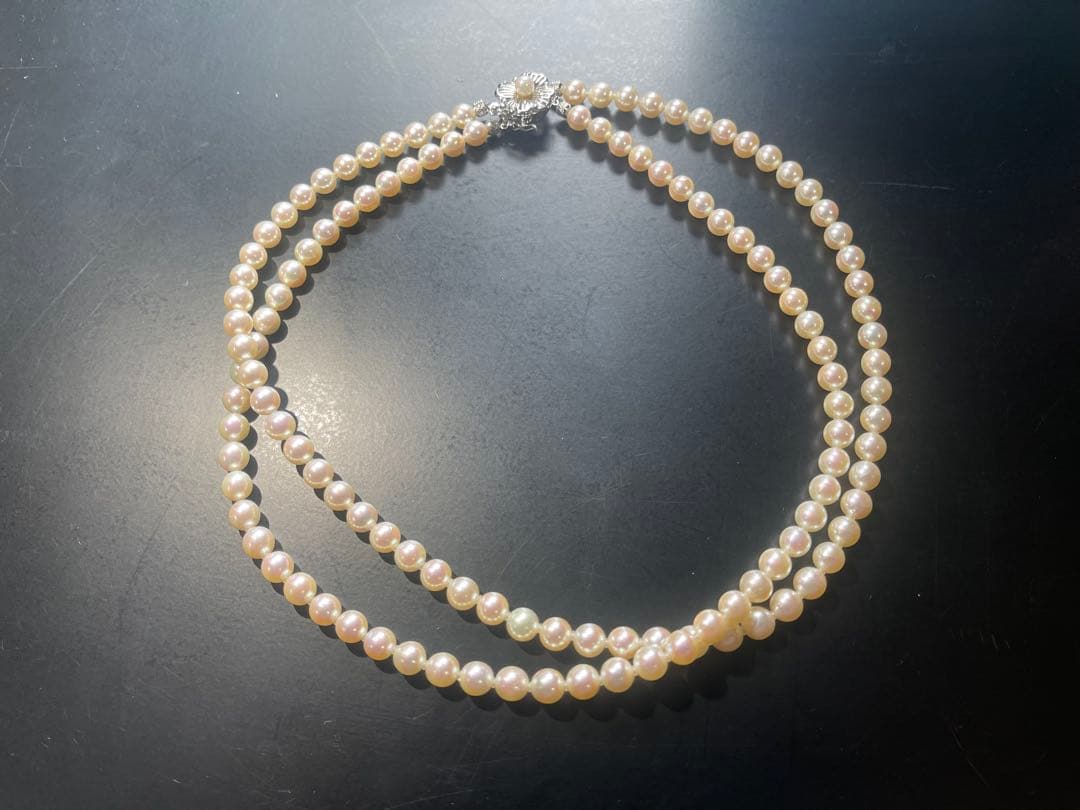 アコヤ真珠 2連ネックレス 14Kクラスプ 花モチーフ フォーマル