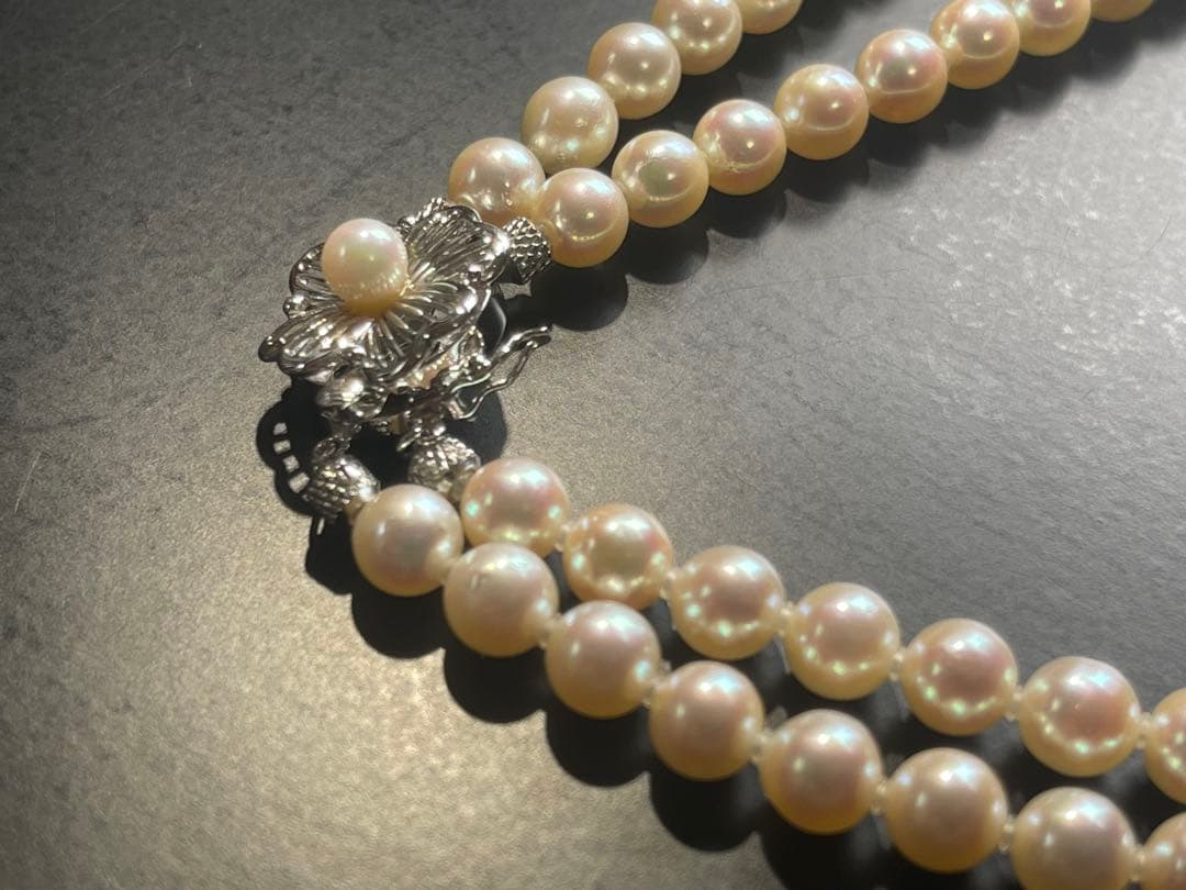 アコヤ真珠 2連ネックレス 14Kクラスプ 花モチーフ フォーマル