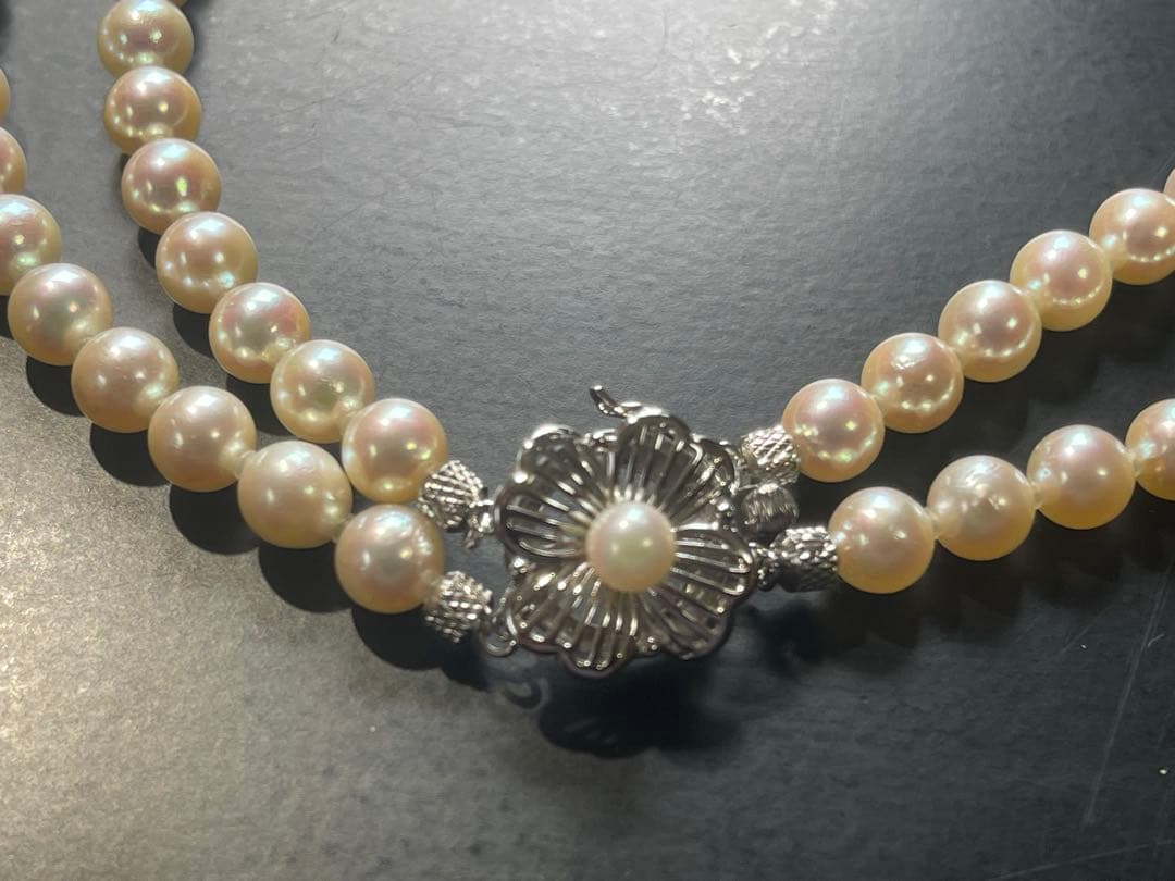 アコヤ真珠 2連ネックレス 14Kクラスプ 花モチーフ フォーマル