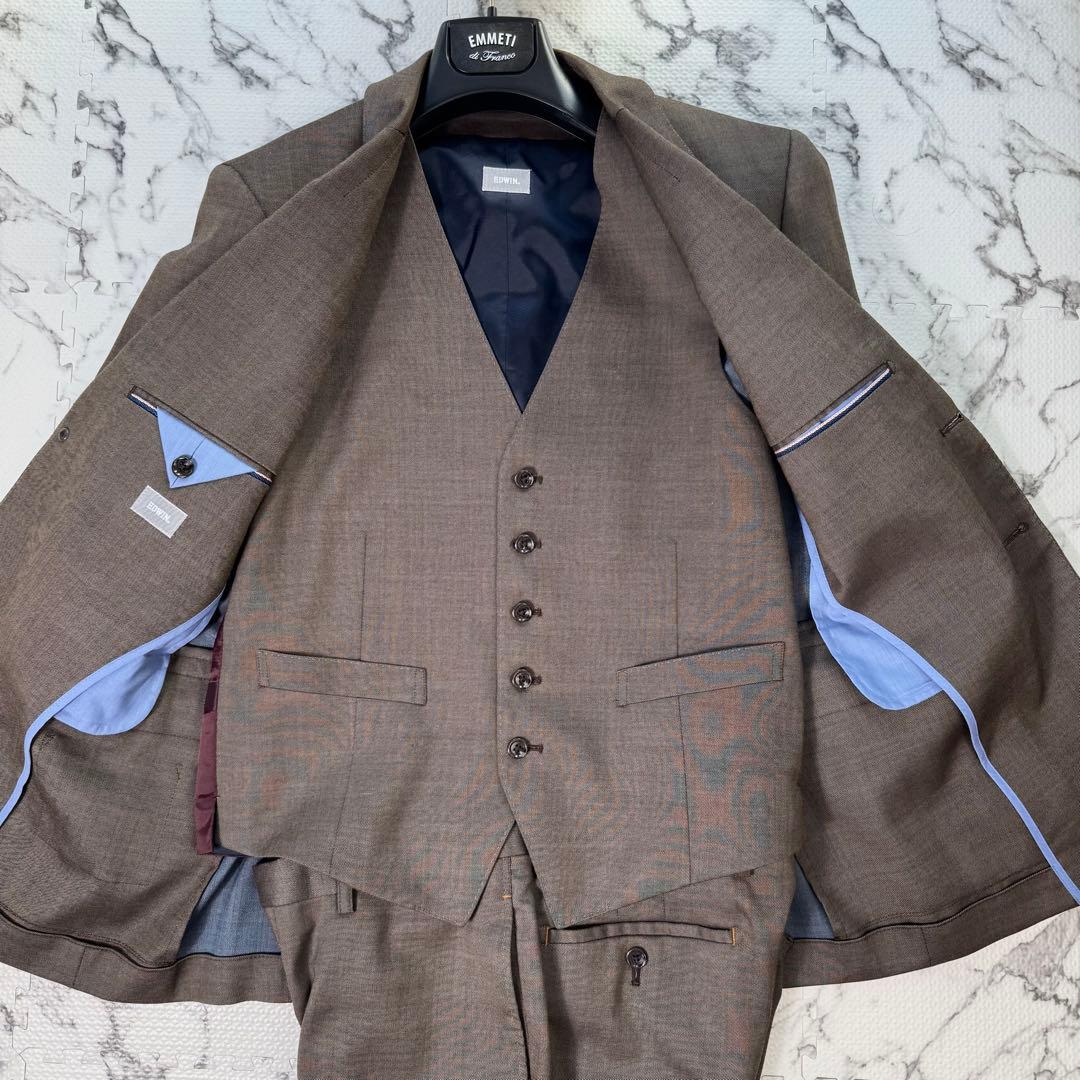 エドウィン　スーツ　セットアップ　3ピース　バイカラー　ストレッチ　ブラウン