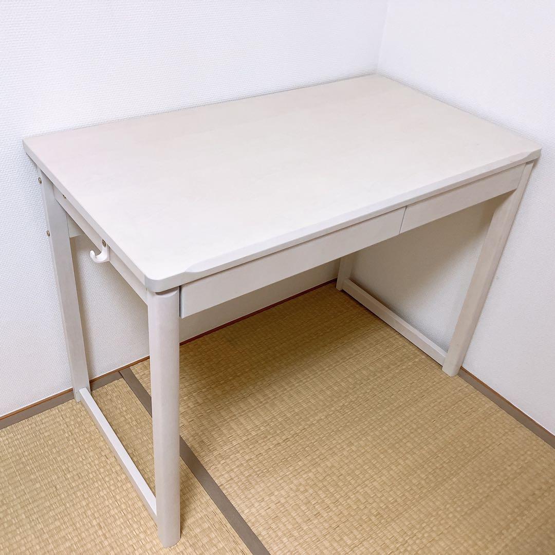 学習机 デスク(メルシーRN) ホワイトウォッシュ 引き出し付 天然木