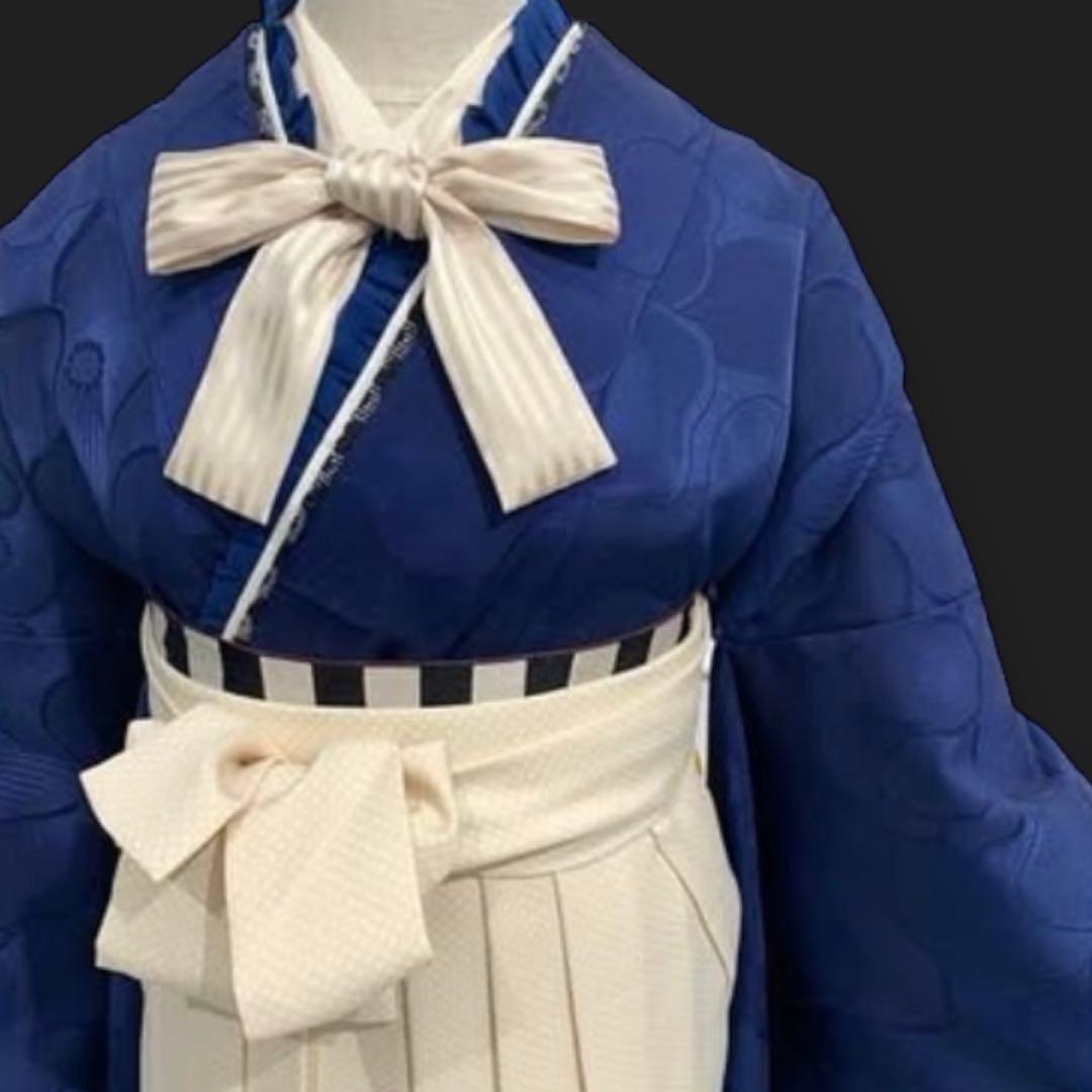 新品 洗える振袖 和風館 【無地 椿 ネイビー】丹後ちりめん★卒業式の袴にも♪