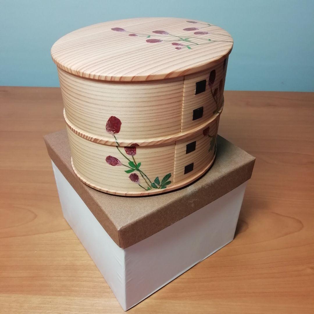 【未使用】大館曲げわっぱ　手描き漆絵（箱付き）