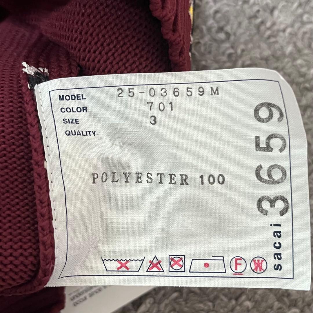 トップス sacai 25ss car race knit burgundy size 3