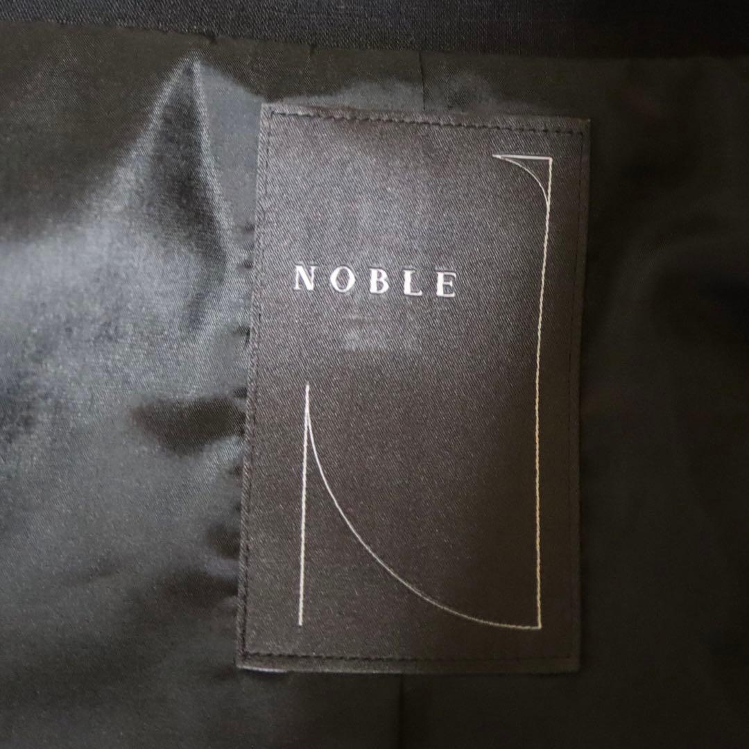【美品】NOBLE 麻ストレッチピークドラペルダブルジャケット ブラック 黒