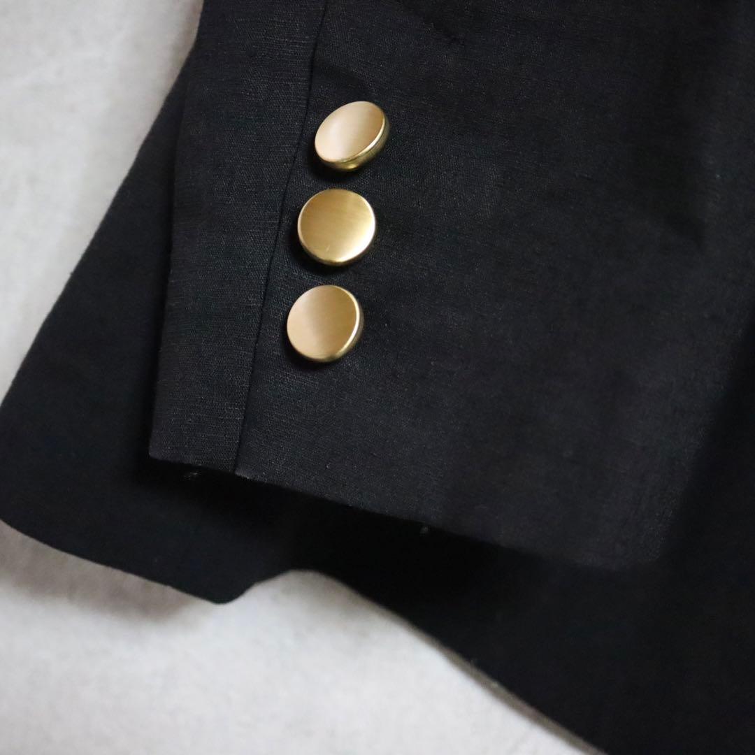 【美品】NOBLE 麻ストレッチピークドラペルダブルジャケット ブラック 黒