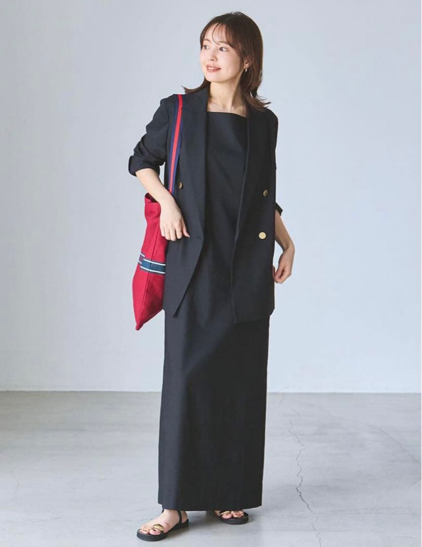 【美品】NOBLE 麻ストレッチピークドラペルダブルジャケット ブラック 黒