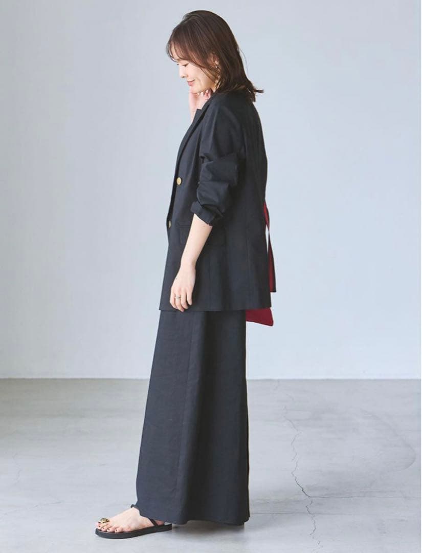 【美品】NOBLE 麻ストレッチピークドラペルダブルジャケット ブラック 黒