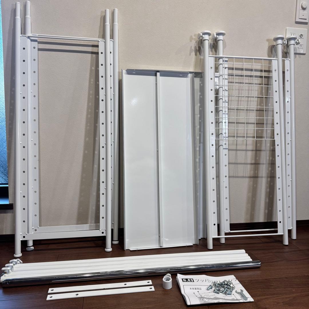 ピアノ上収納 頑丈スチールラック白 103～160㌢ 突っ張り 可動式伸縮ラック