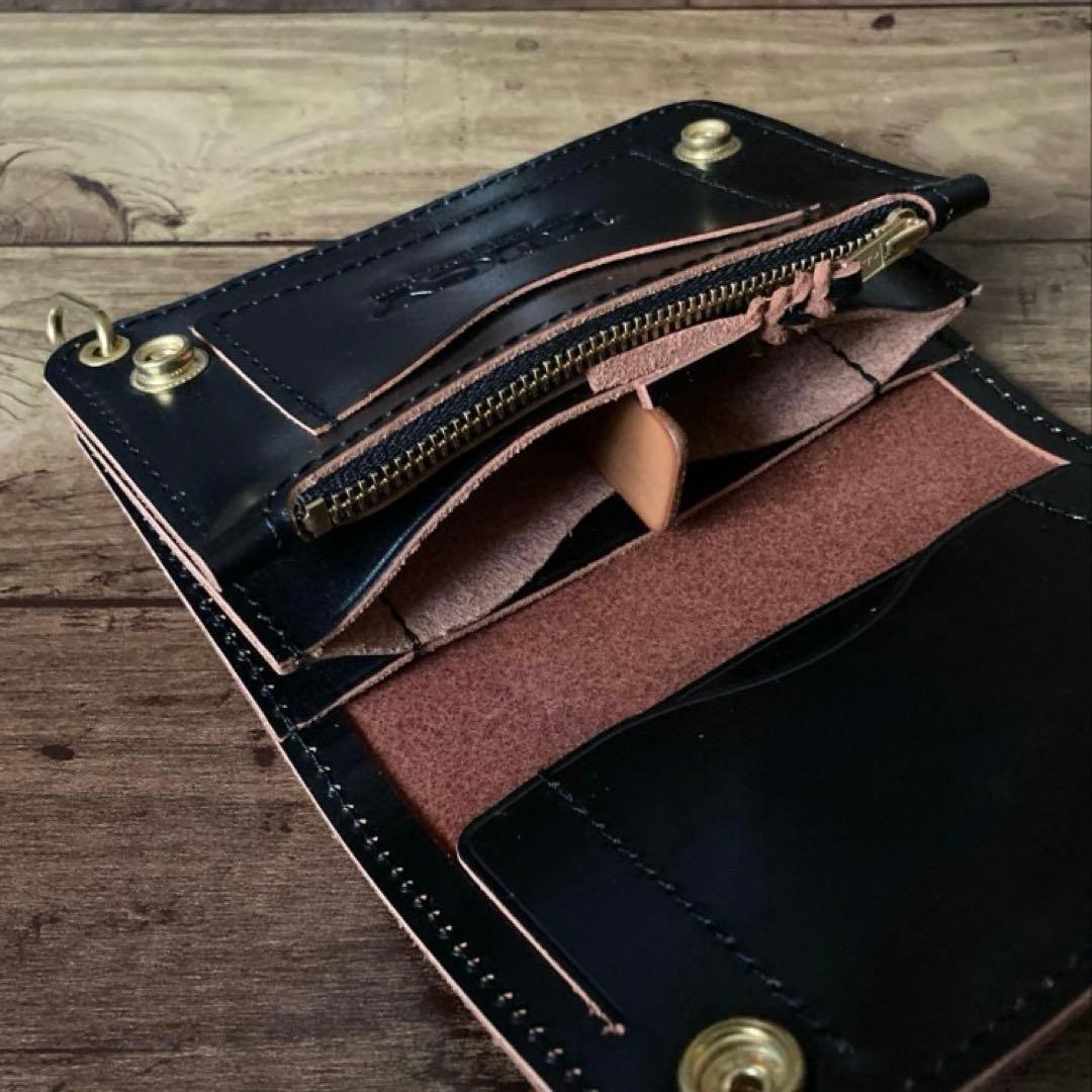 【お札を折らずに収納】ミドルトラッカーウォレット 茶芯ブラック【受注生産】