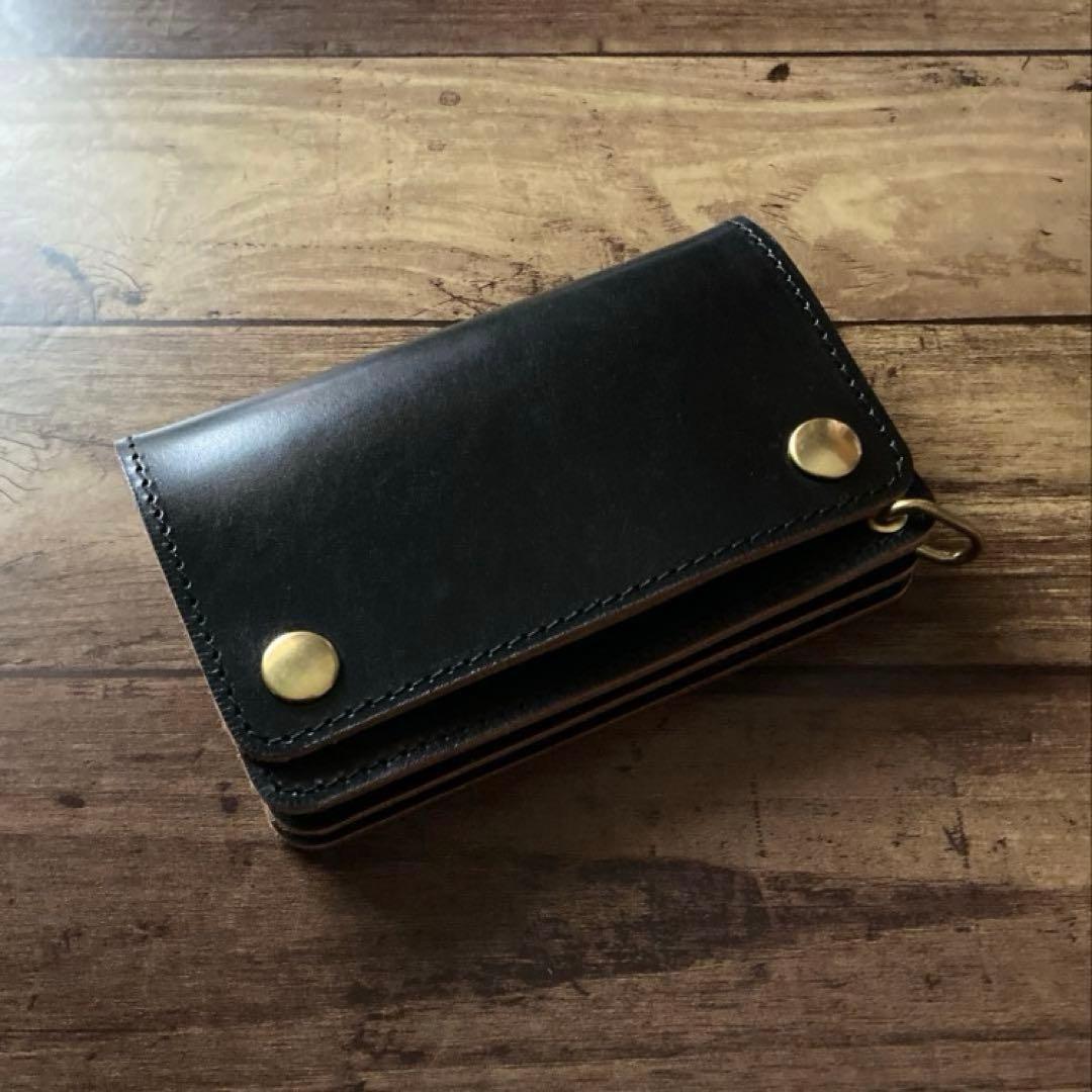 【お札を折らずに収納】ミドルトラッカーウォレット 茶芯ブラック【受注生産】