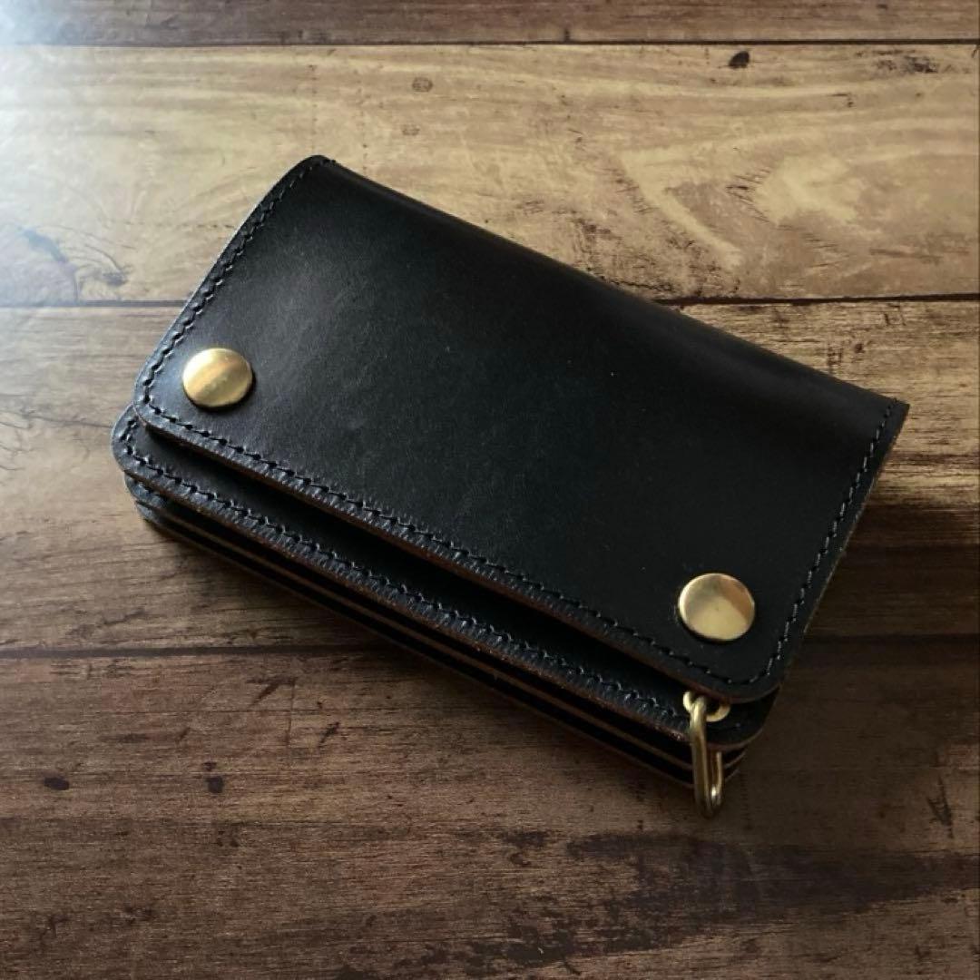 【お札を折らずに収納】ミドルトラッカーウォレット 茶芯ブラック【受注生産】