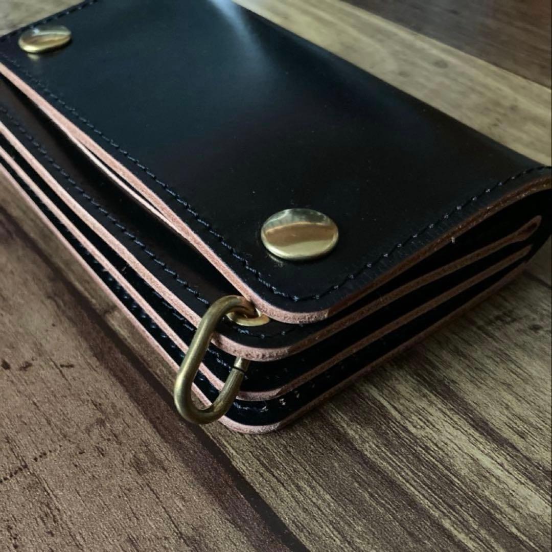 【お札を折らずに収納】ミドルトラッカーウォレット 茶芯ブラック【受注生産】