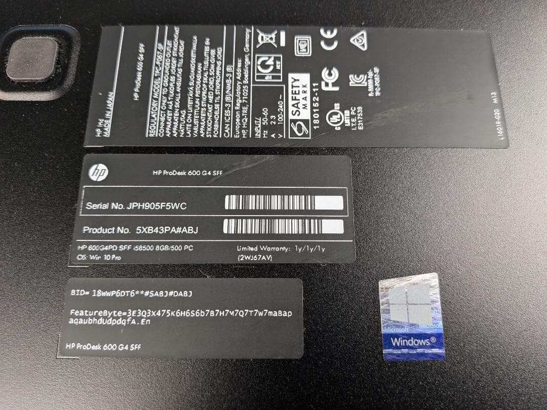 s*l様 HP ProDesk 600 G4 SFF（i5-8世代、8GB）