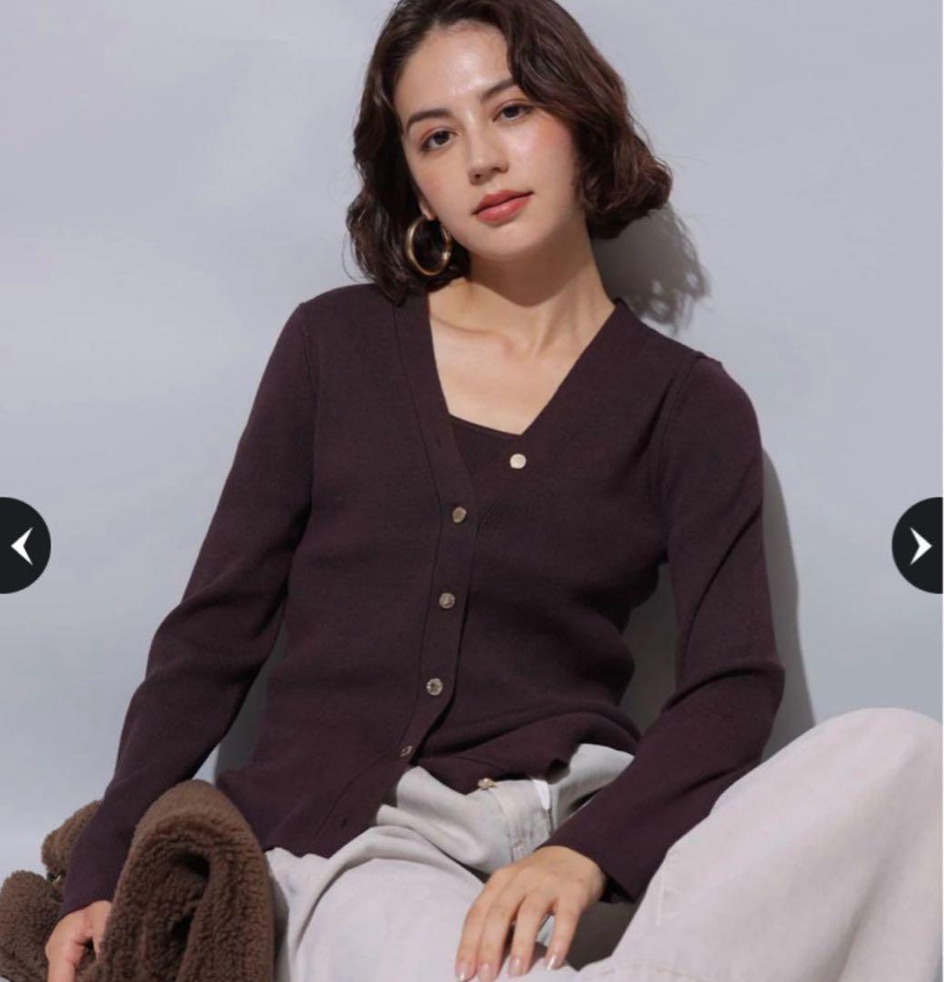 Arpege story ロゴボタンVカーデアンサンブル ブラウン　こげ茶　M