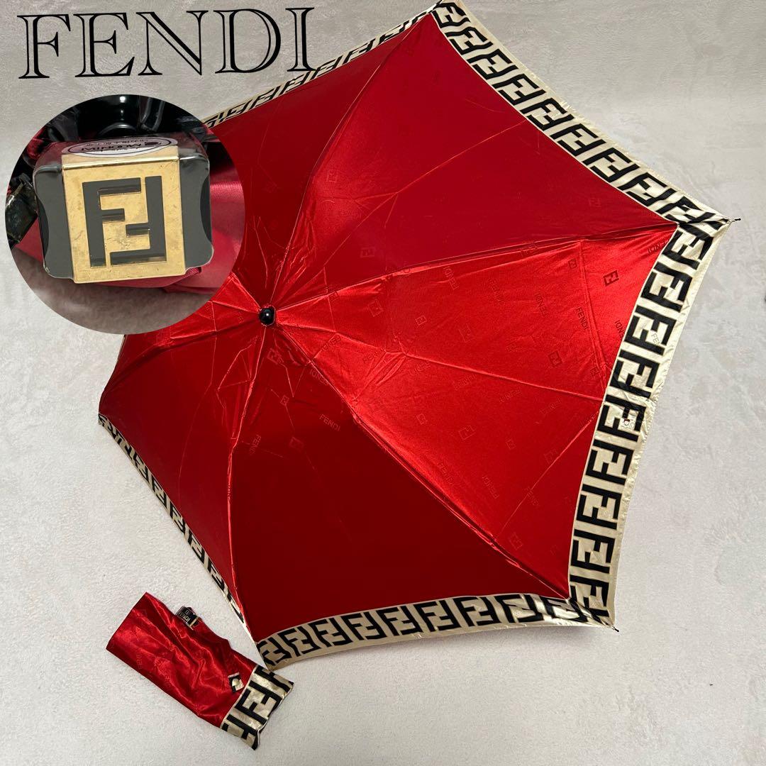 FENDI フェンディ ロゴ入り 折りたたみ傘 レッド 赤 ズッカ柄