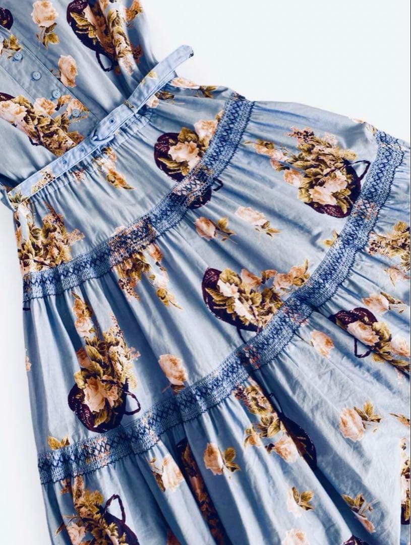 INGEBORG インゲボルグ 花柄ロングワンピース　水色　薔薇　バラ　ローズ