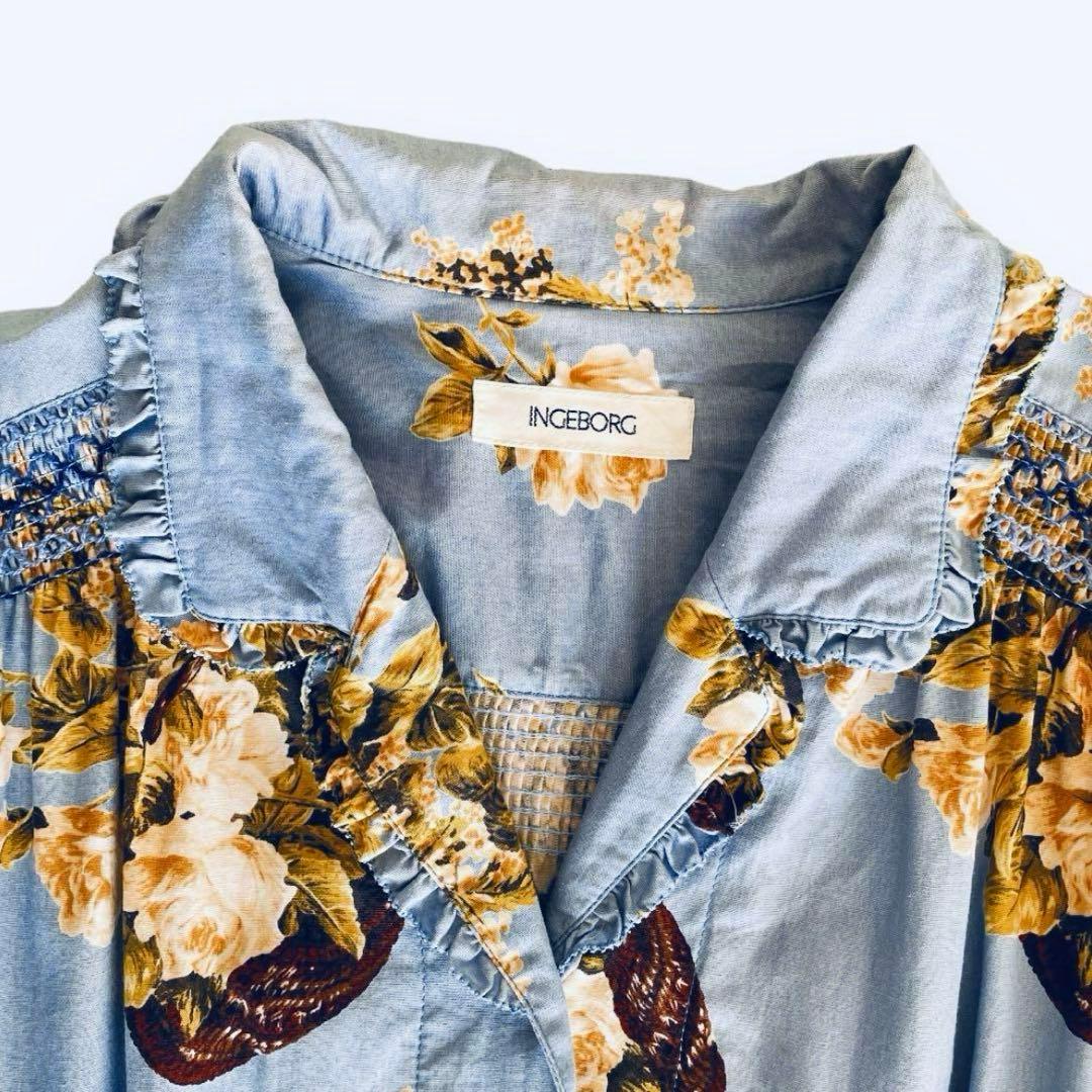INGEBORG インゲボルグ 花柄ロングワンピース　水色　薔薇　バラ　ローズ