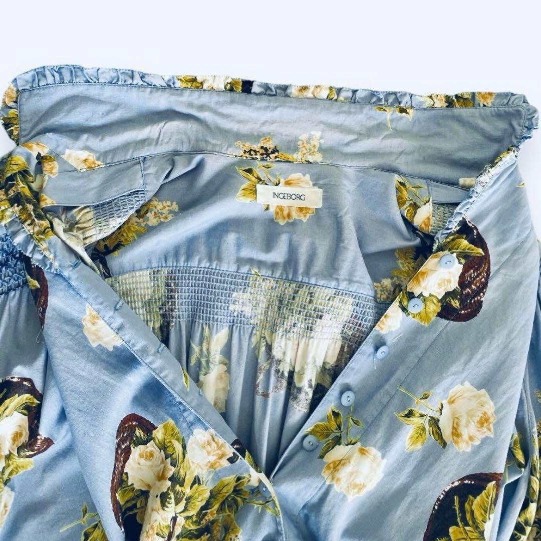 INGEBORG インゲボルグ 花柄ロングワンピース　水色　薔薇　バラ　ローズ