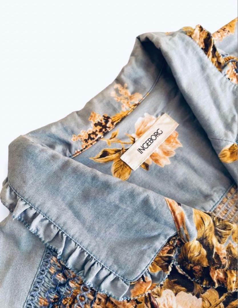 INGEBORG インゲボルグ 花柄ロングワンピース　水色　薔薇　バラ　ローズ