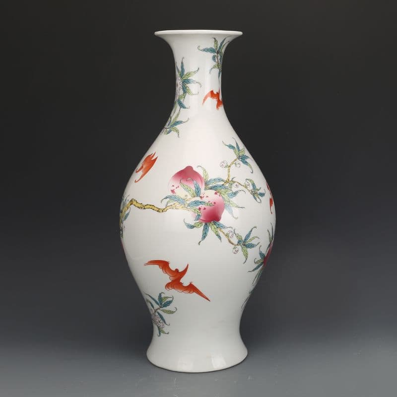 清乾隆粉彩福寿九桃紋オリーブ瓶 景徳鎮 陶磁器 装飾品 現代工芸品 美術品 置物