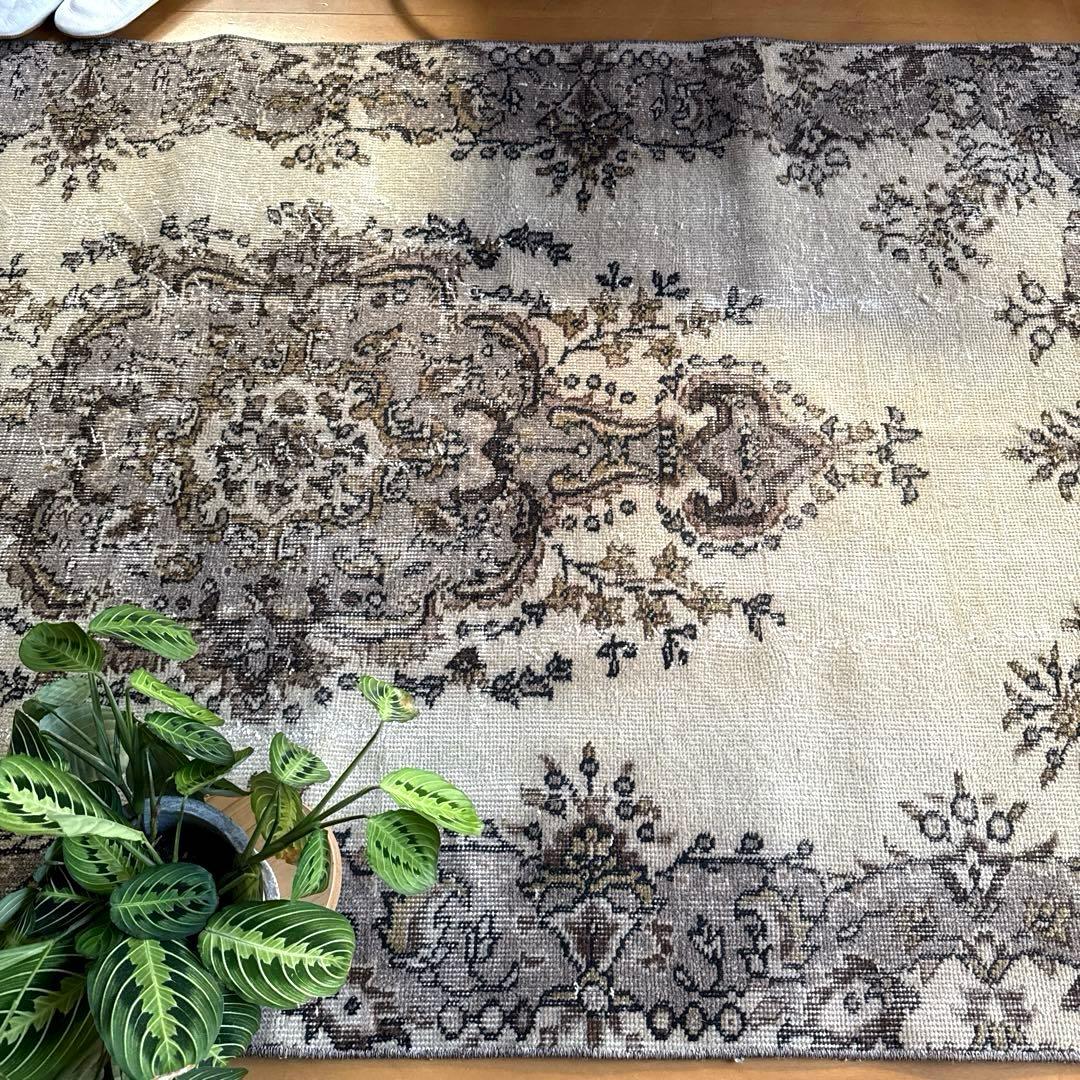 専用116×204 グレージュ×ブラウン　王道メダリオン　トルコヴィンテージラグ