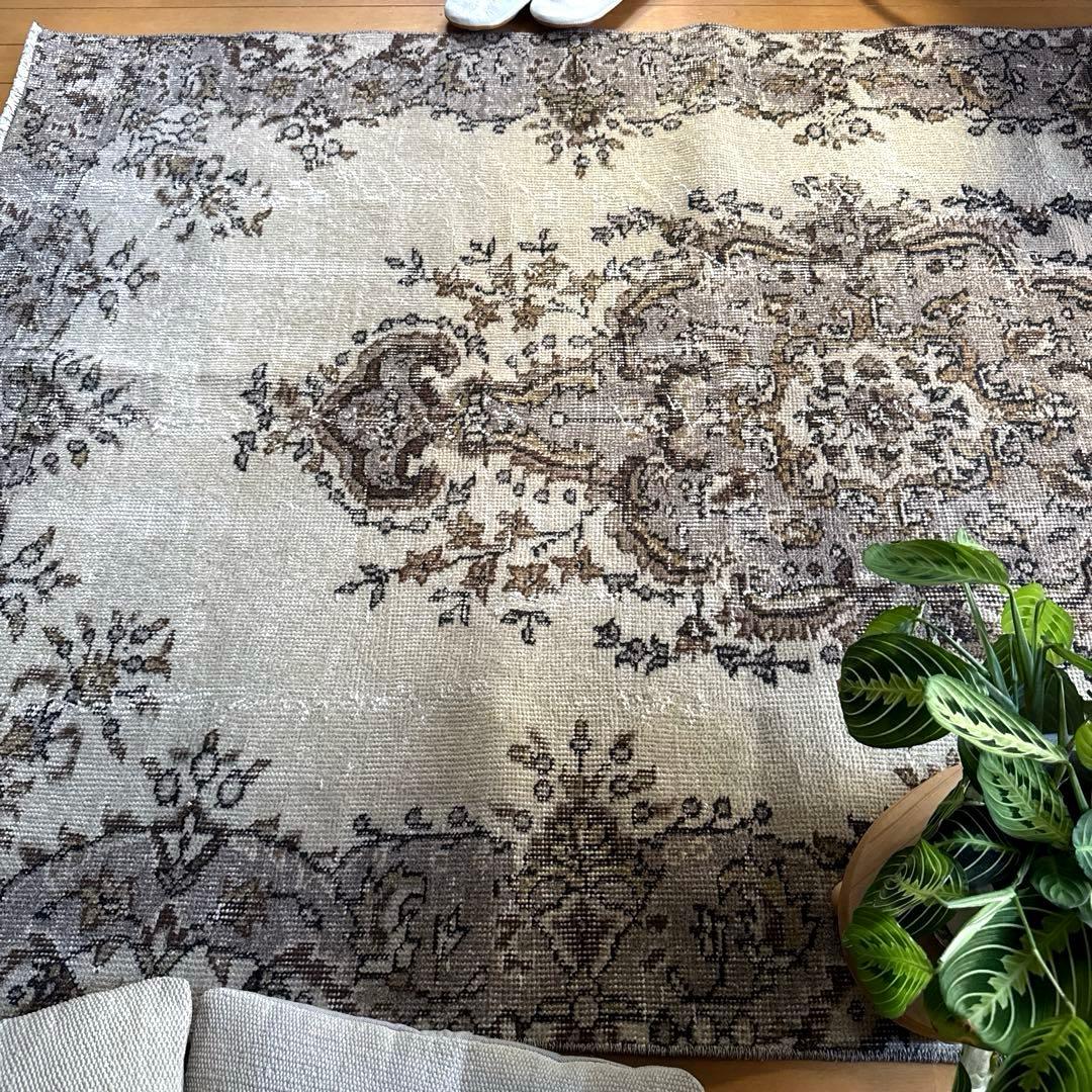 専用116×204 グレージュ×ブラウン　王道メダリオン　トルコヴィンテージラグ