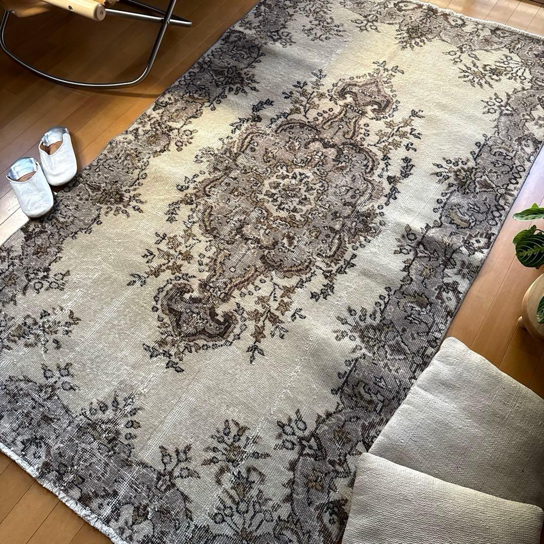 専用116×204 グレージュ×ブラウン　王道メダリオン　トルコヴィンテージラグ