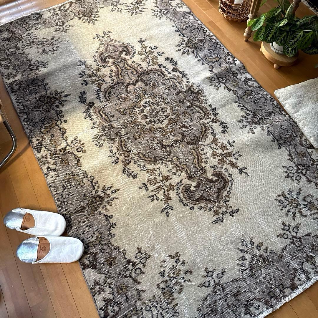専用116×204 グレージュ×ブラウン　王道メダリオン　トルコヴィンテージラグ