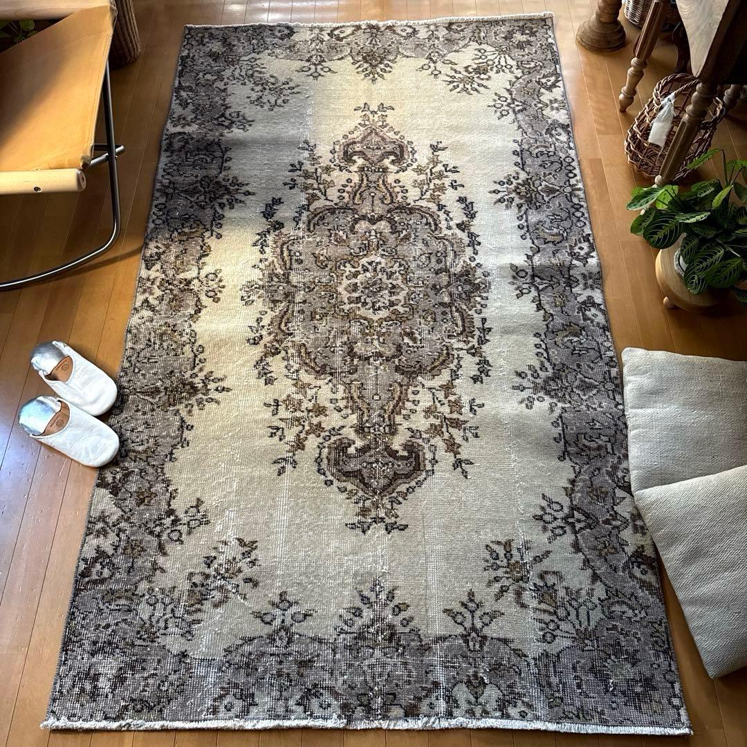 専用116×204 グレージュ×ブラウン　王道メダリオン　トルコヴィンテージラグ