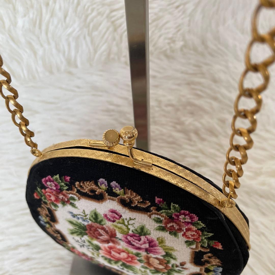 プチポワン　ラウンド型　バッグ　お花 アンティーク　良品　希少