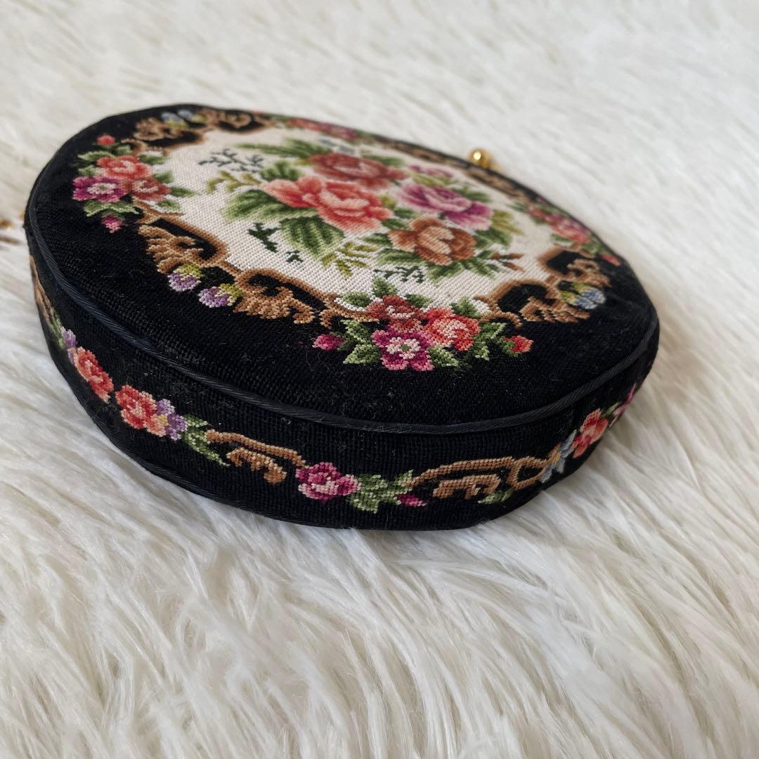 プチポワン　ラウンド型　バッグ　お花 アンティーク　良品　希少