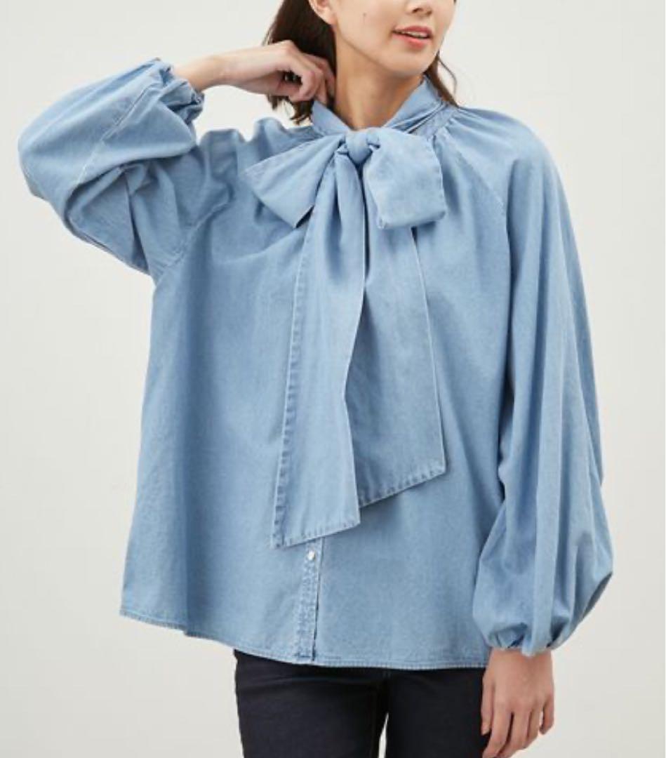 【新品】ミラオーウェン　デニム　ボウタイ　ブラウス