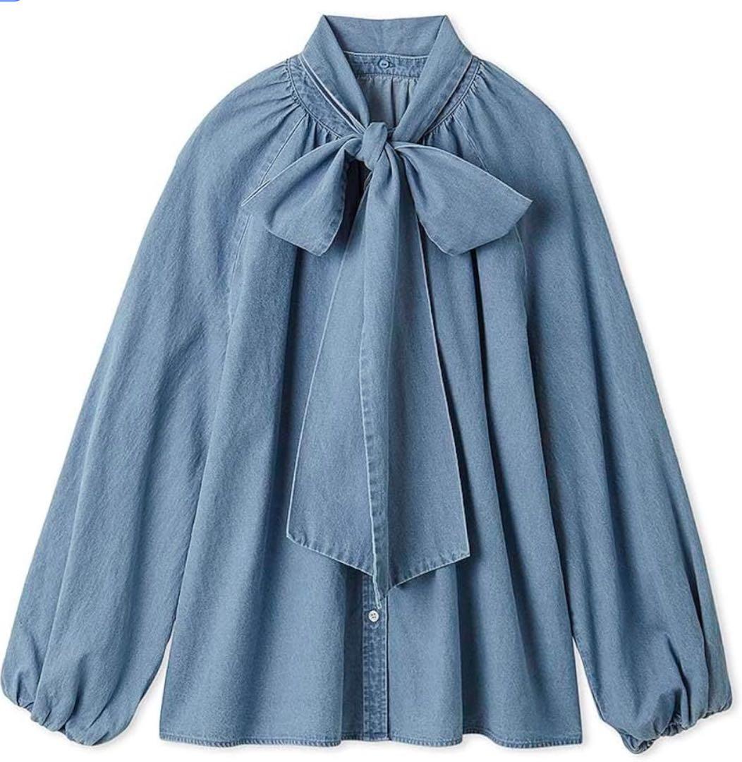【新品】ミラオーウェン　デニム　ボウタイ　ブラウス