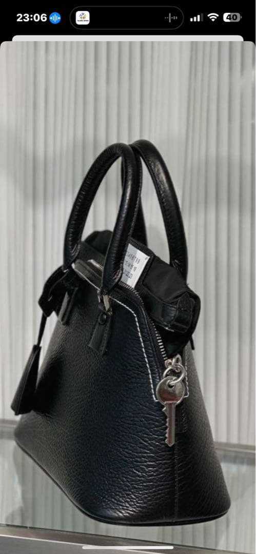 日历牛革真皮黑色バッグ ハンドル付き大型尺寸：27*26*13cm