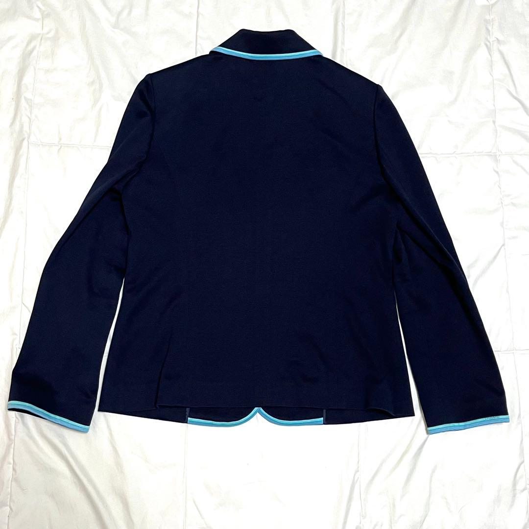 【美品】レオナール　テーラードジャケット　伸縮性　ロゴボタン　2B ネイビー　L