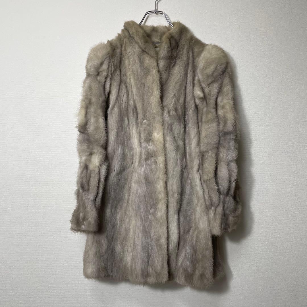 【美品】 リアルファージャケット アウター ミンク ホワイト系 毛皮 9号