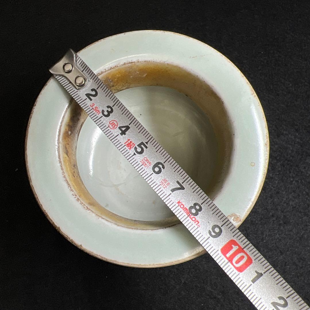 中国明時代　龍泉窯　白砡摘唐木台青磁香炉　木箱付　東Y8-0128☆2Fトカサ